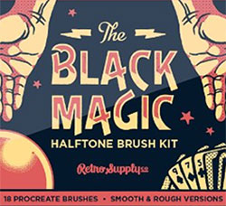 极品Procreate笔刷－18支半色调图案效果：Black Magic Halftones for Procreate